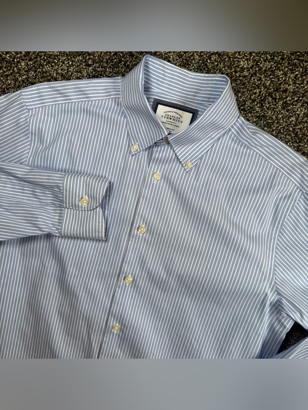 Charles Tyrwhitt Mens 15 1/2 - 34 Non-Iron Classic Fit Blue Stripe Dress Shirt